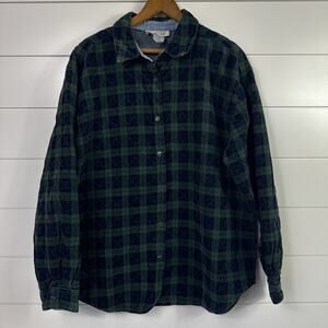 Vintage Talbots Green and Navy Plaid Button-Up Shirt